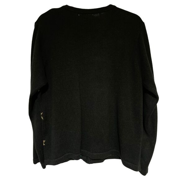 OHI Vintage Black Christmas Holiday Knit Cardigan Sweater Embroidered Beaded - Picture 3 of 13